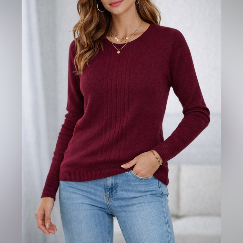 Misook Women's Burgundy Cashmere Crew Neck Sweater
